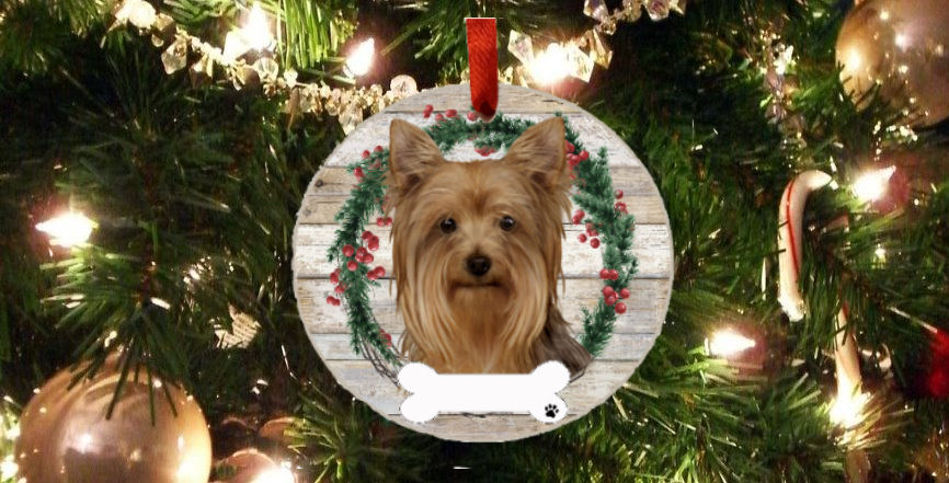 Yorkshire Terrier Dog Breed Ceramic Wreath Christmas Ornaments